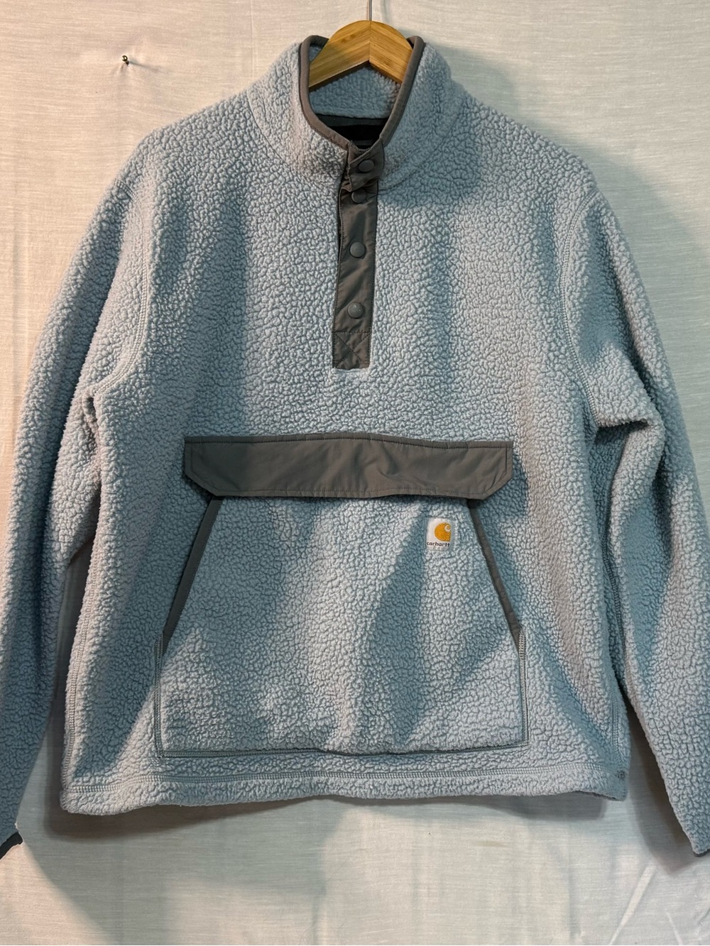 Carhartt Gray Sherpa Fleece Snap Neck Pullover Kangaroo Pocket Men’s M
